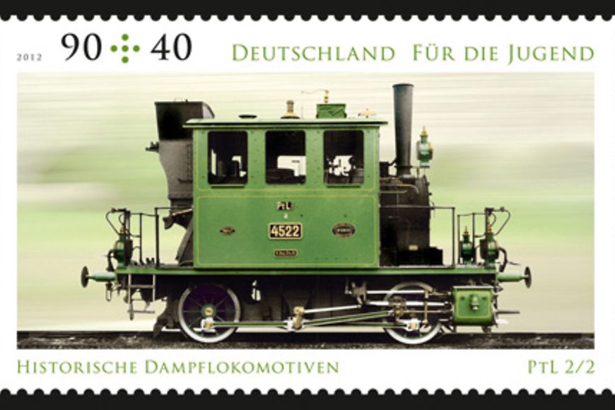 Briefmarkenmotiv "Nebenbahnlokomotive PtL 2/2". Bildquelle: Stiftung Deutsche Jugendmarken e.V.