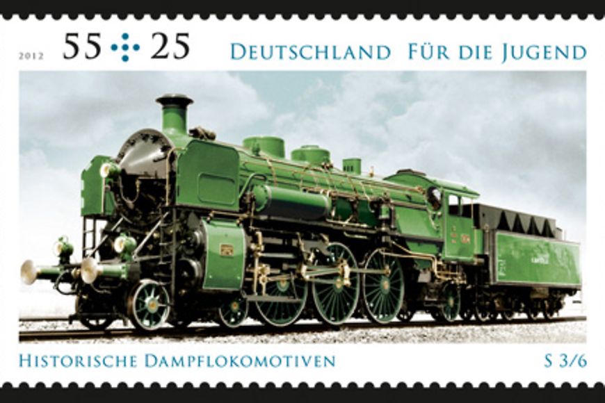 Briefmarkenmotiv "Schnellzuglokomotive S 3/6". Bildquelle: Stiftung Deutsche Jugendmarken e.V.